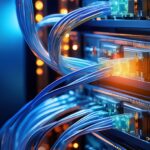 Photorealistisches bild einer serverracks mit leuchtenden dioden, chips und angeschlossenen 2