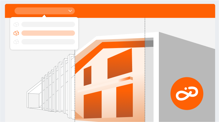 in context 3d model switch in bimx card orange