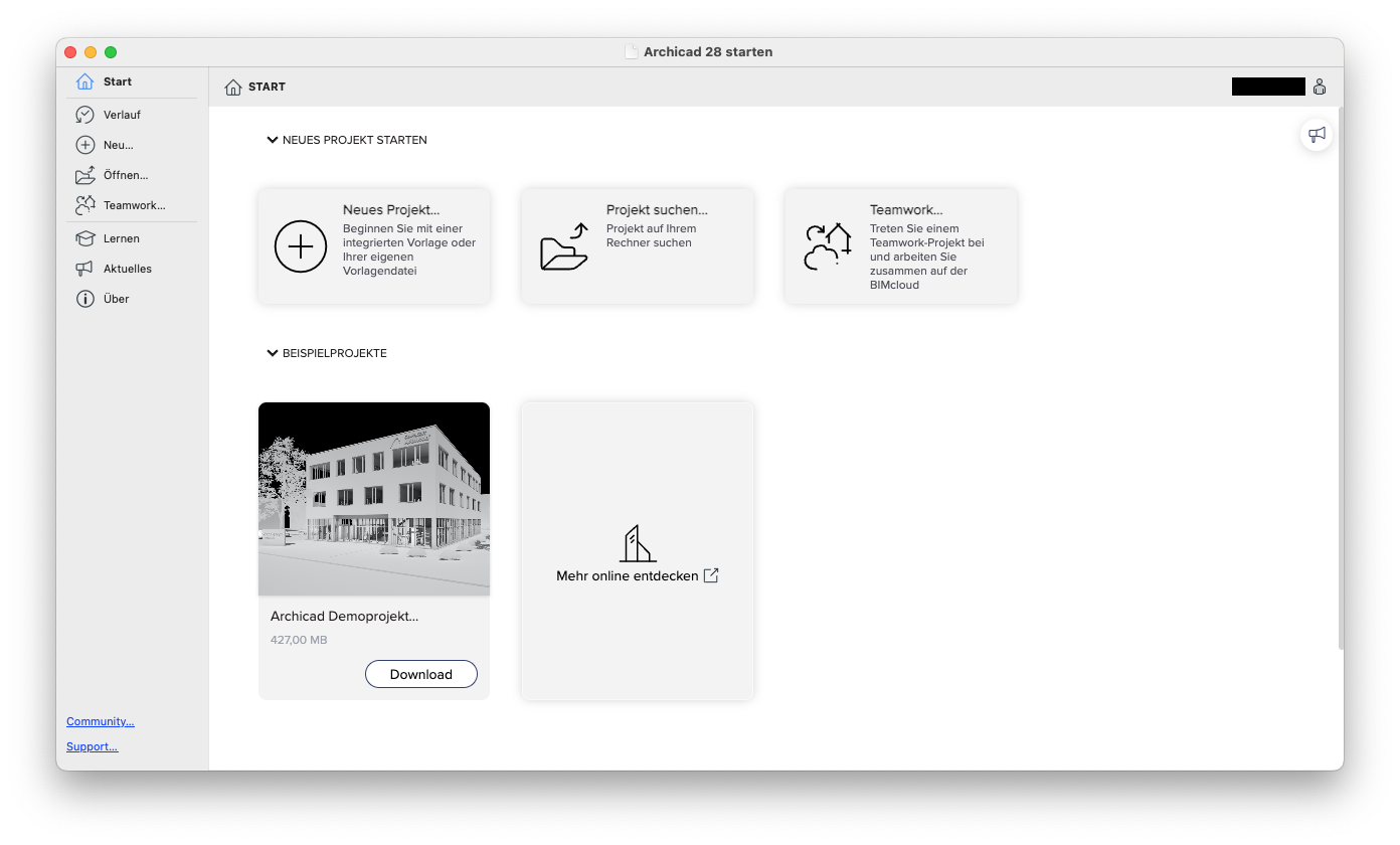 archicad start fenster