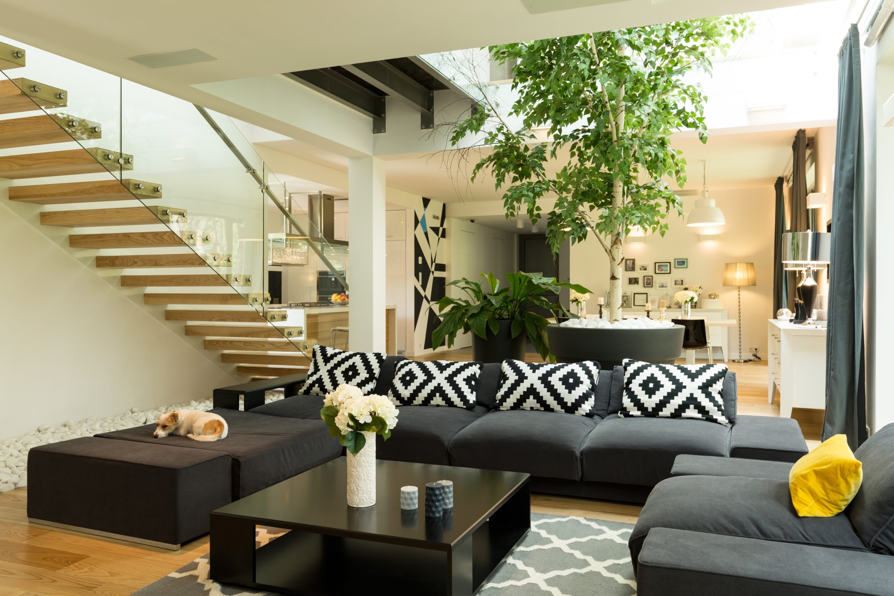 living room with sofa and coffee table