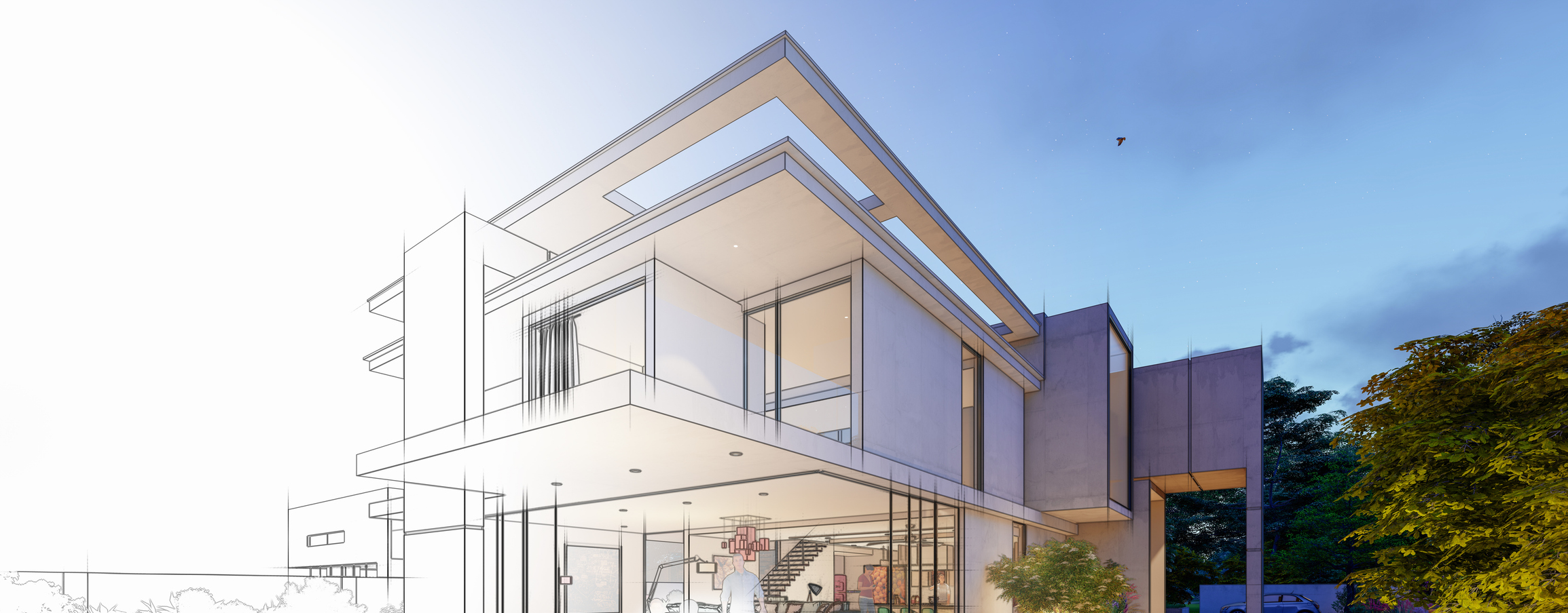 Visualisierung einer gehobenen modernen Villa mit Pool