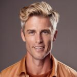firefly photorealistisches bild eines mannes mit blonden, sehr kurzen haaren, sommersprossen, obere