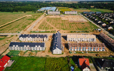 aerial view of residential housing development under construction