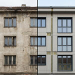 Fassaden Vergleich, Vorher-Nachher, KI-generiert