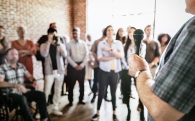 man speaking in a seminar