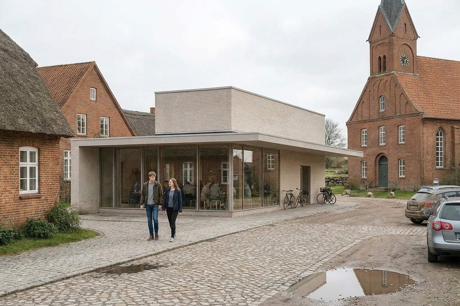 Moderne Infrastruktur im ländlichen Umfeld. Modernes Dorfzentrum im ländlichen Umfeld. KI-generiert