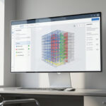 Bildschirm auf dem Schreibtisch mit digitalem 3D-Modell