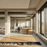 Visualisierung eines flexiblen Geschossaufbaus eines Bürogebäudes