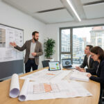 Architekt im Dialog mit Mitarbeitern einer Behörde