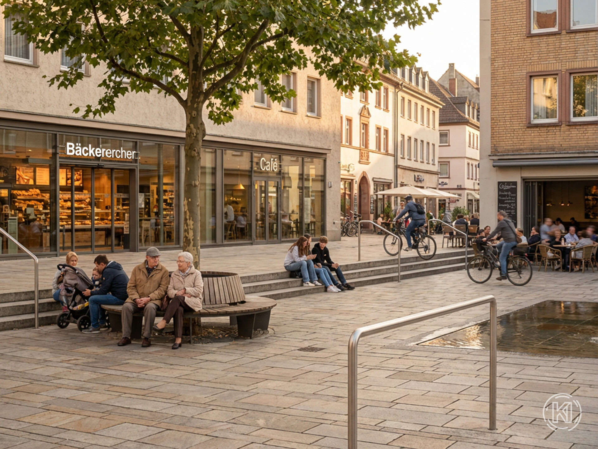 Urbaner Platz mit hoher Aufenthaltsqualität