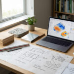 Arbeitsplatz mit Planung in Bezug auf Nachhaltigkeit