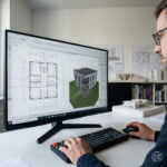 Architekt arbeitet aktiv an einem digitalen BIM-Modell.